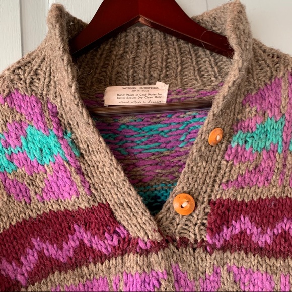 Sold🎈Vintage 90s Wool Sweater Collar Handmade Ecuador - Picture 2 of 14